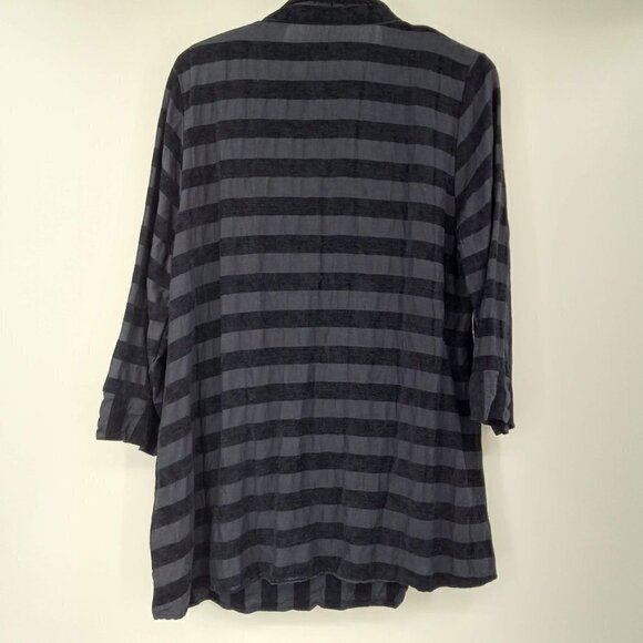 Terra SJ Apparel Boxy Lagenlook Dark Blue Striped Tunic Top Artsy Asymmetric XL - Picture 2 of 9